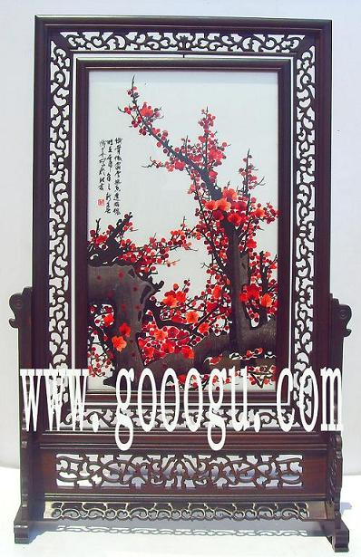 梅花刺繡，報春紅梅雙面繡