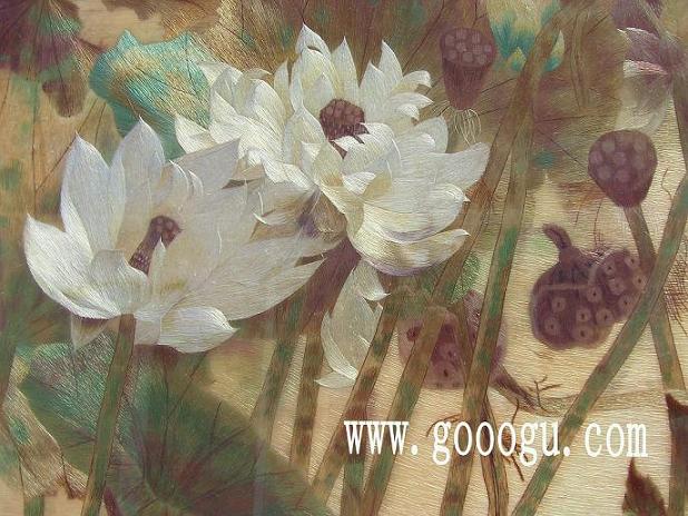 荷花蘇繡畫，高檔刺繡畫，蘇繡精品畫