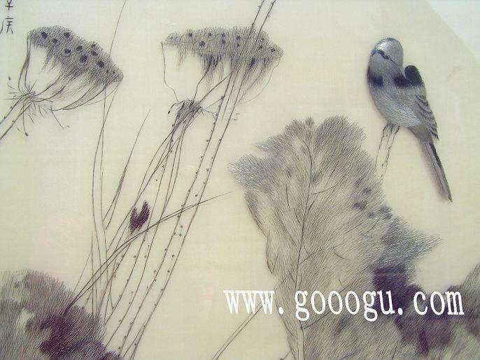 素雅荷花，手工刺繡精品畫，高檔掛畫