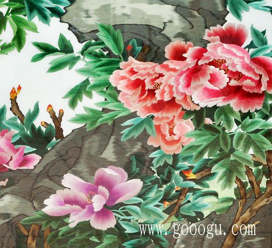 精品國色天香牡丹圖細節圖片！繡工精細、圖案顏色過渡均勻！